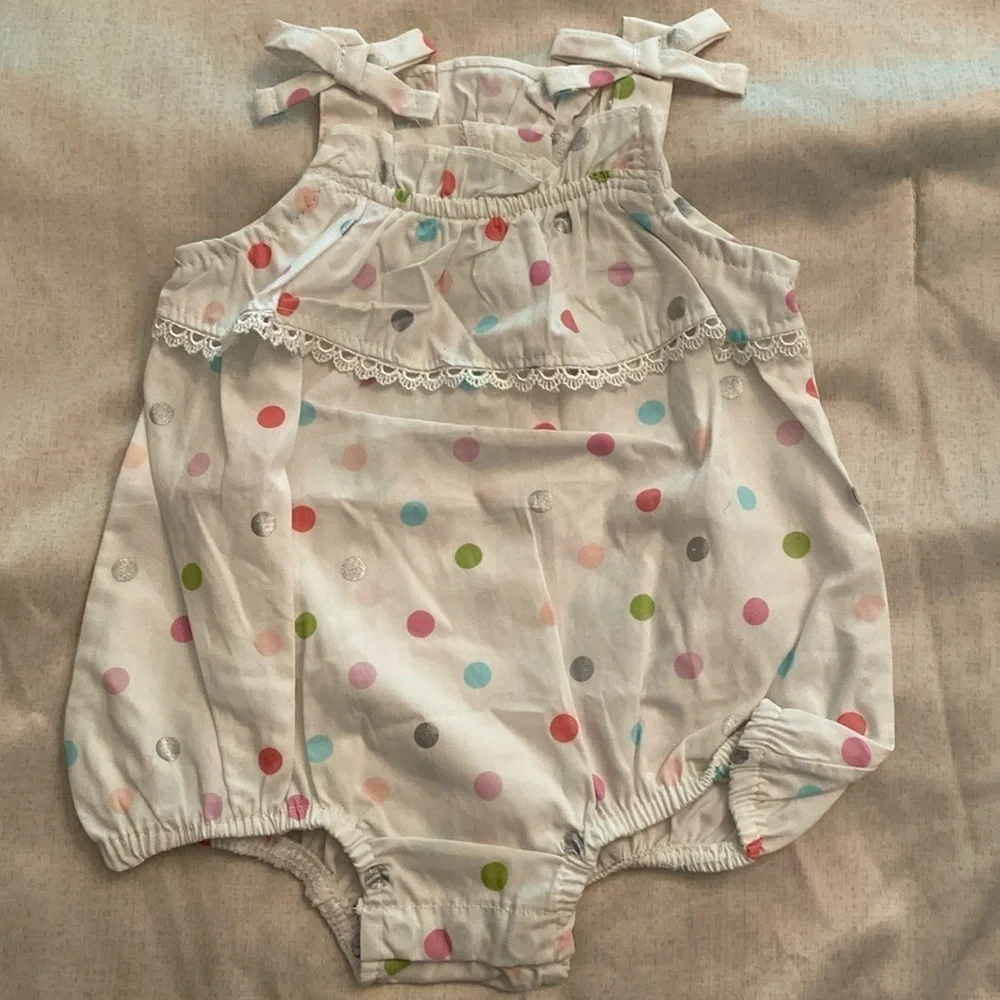 Nannette Romper Onesie Floral And Polka Dot 100%Cotton 2 Piece Bundle 3 Months